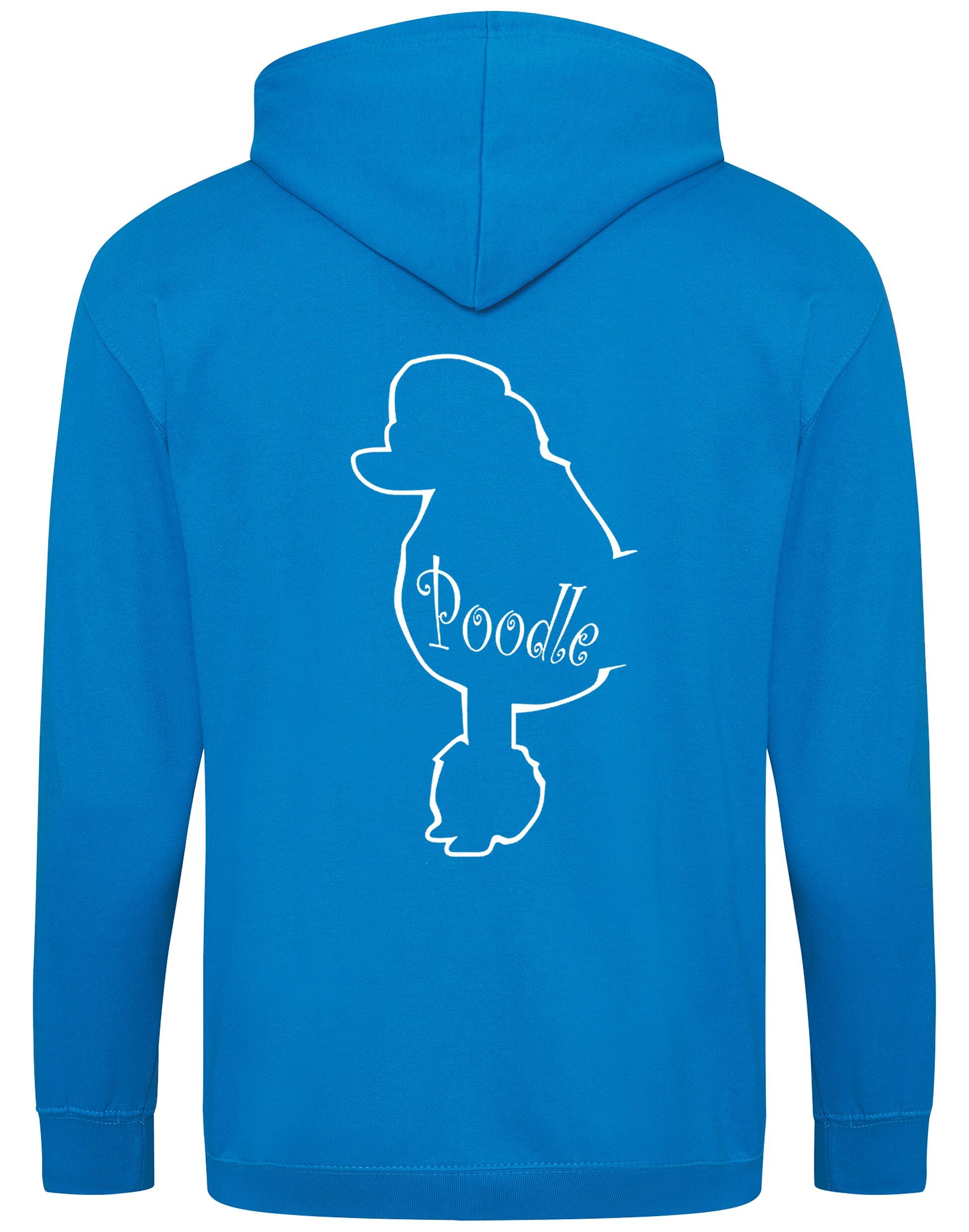 Poodle Zipped Hoodie featuring exclusive breed artwork, full-zip closure, and soft fleece interior for stylish comfort.