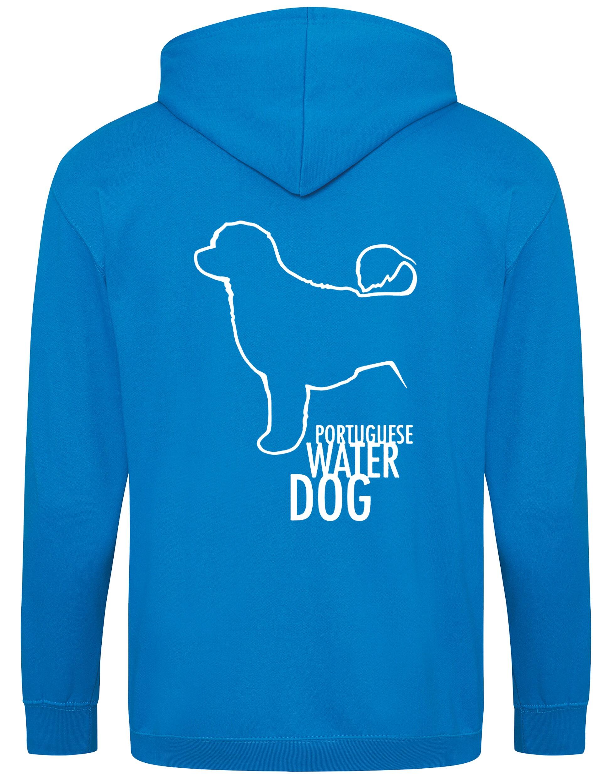 Portuguese Water Dog Zipped Hoodie featuring exclusive breed artwork, premium heavy-blend fabric with brushed fleece interior, full-zip closure, and practical design for versatile, stylish comfort.