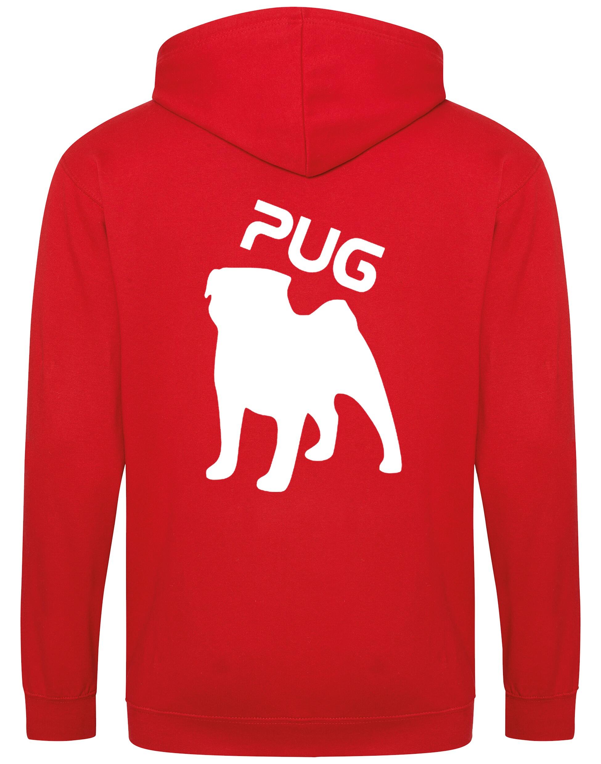 Unisex Pug (Silhouette) Zipped Hoodie featuring exclusive silhouette artwork, crafted from heavy-blend fabric with a brushed fleece interior, a full-zip closure, and a spacious kangaroo pocket for stylish, comfortable outdoor wear.
