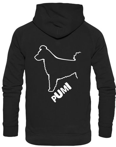 Unisex Hungarian Pumi Design Pullover Hoodie featuring exclusive breed artwork with personalization options, crafted from premium heavy-blend fabric with a cozy brushed fleece interior, ribbed cuffs, and a double-fabric hood for stylish, lasting comfort.