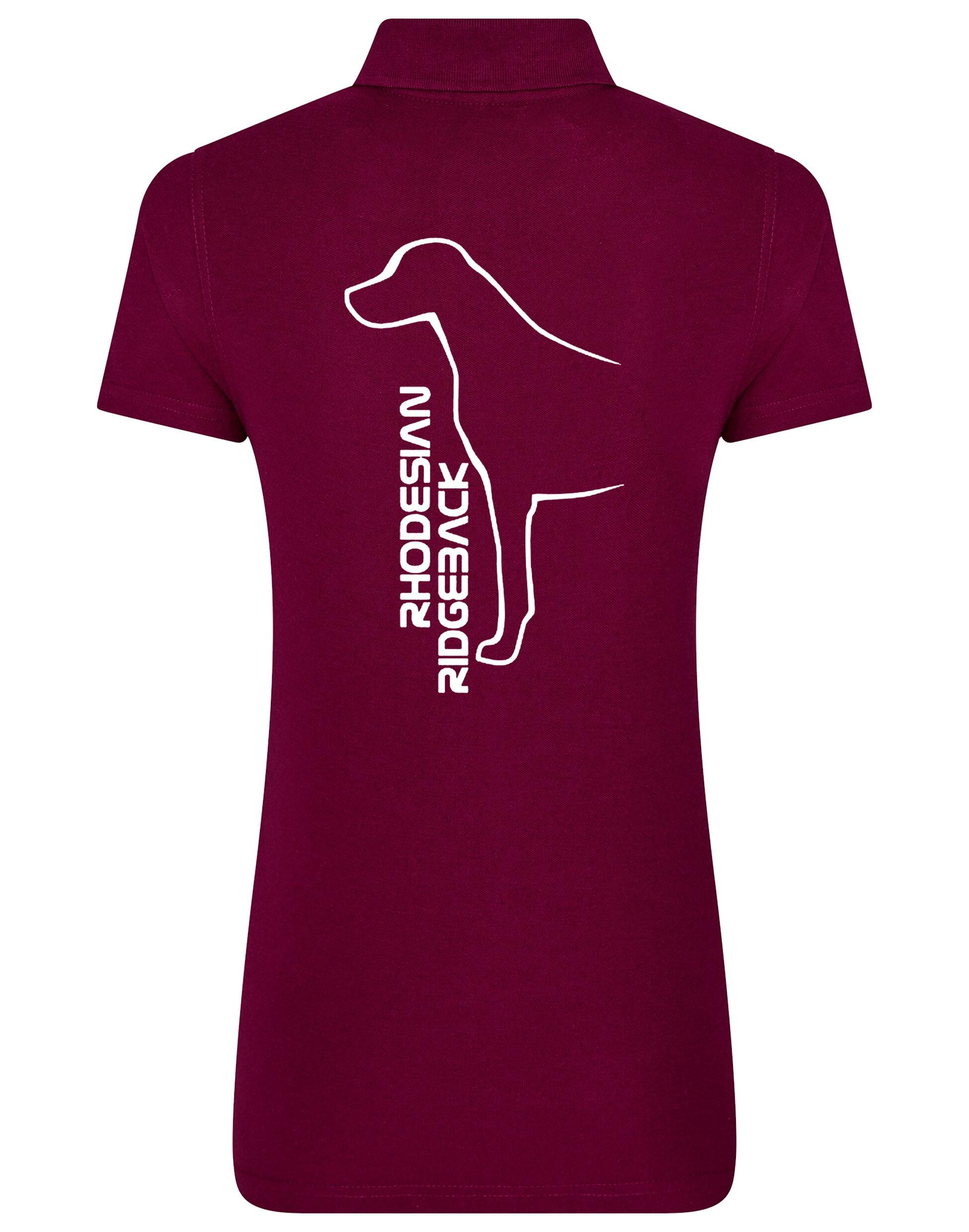 Rhodesian Ridgeback Women’s Cotton Polo featuring exclusive breed artwork, soft breathable cotton fabric, structured collar, flattering feminine fit, and polished design for breed enthusiasts.
