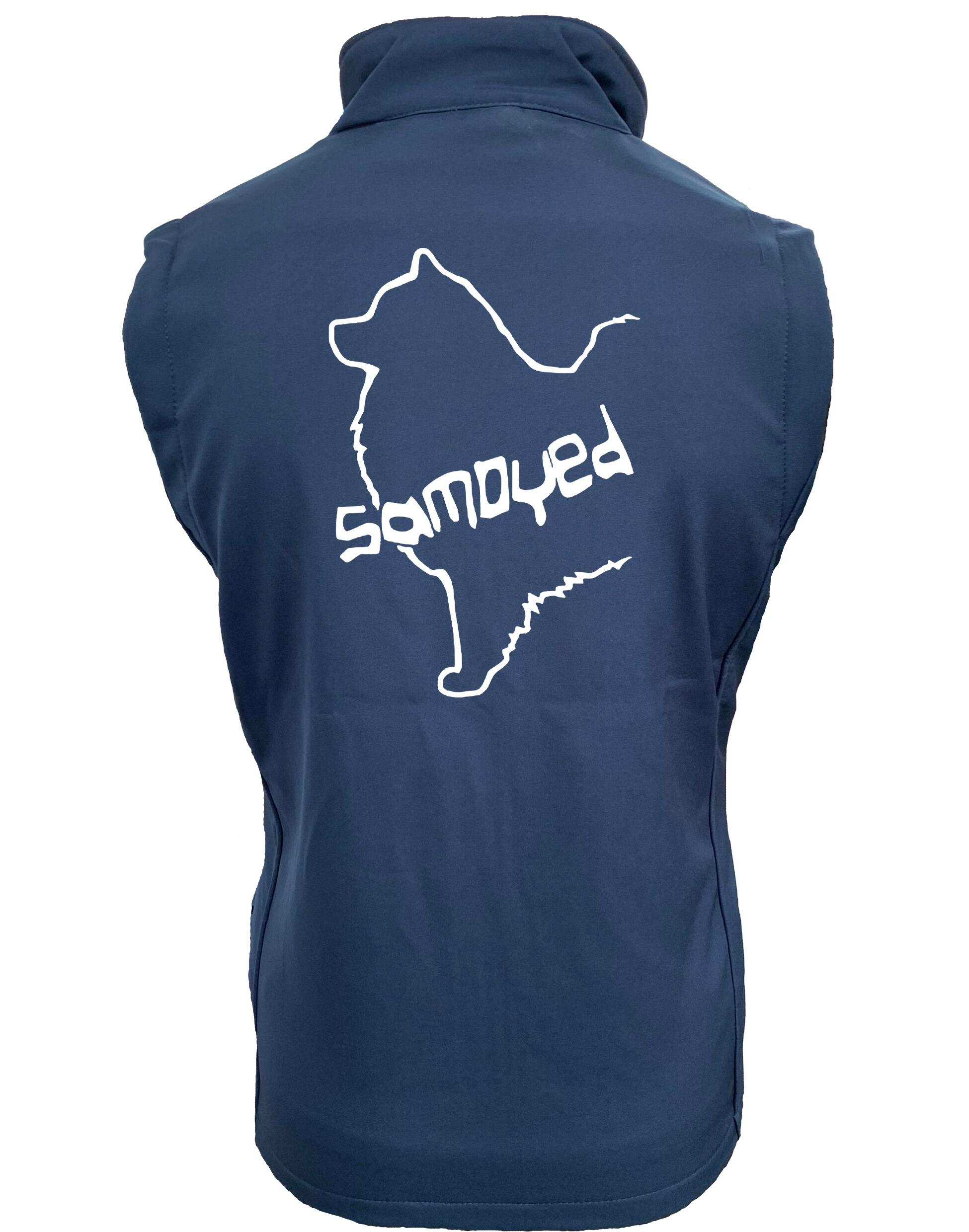 Samoyed Women’s Softshell Jacket featuring exclusive breed artwork, water-resistant fabric, soft fleece lining, flattering feminine fit, and polished style for Samoyed enthusiasts.