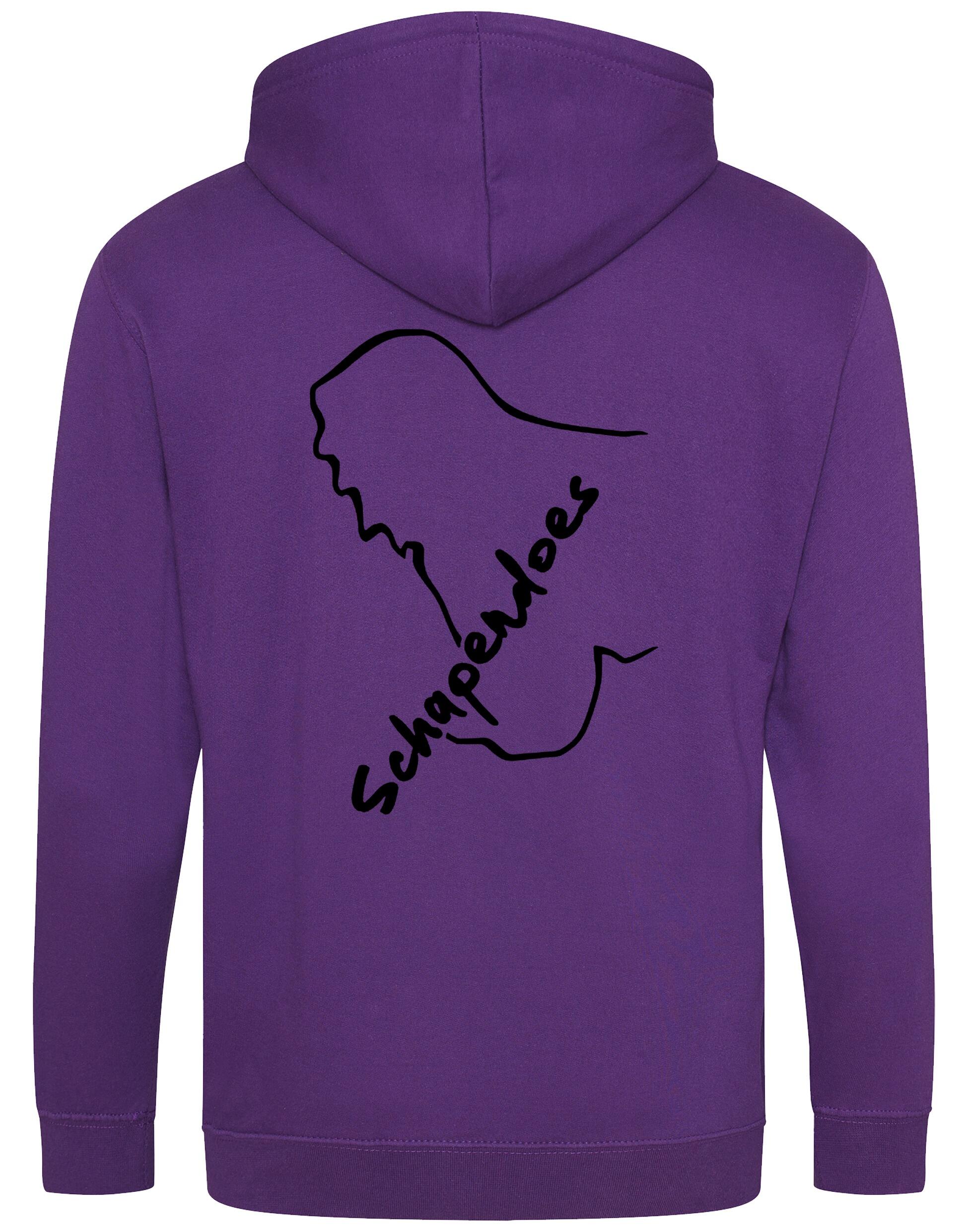 Schapendoes Zipped Hoodie featuring exclusive breed artwork, soft brushed fleece lining, double-fabric hood, front pockets, full-zip closure, and personalization options for stylish comfort and breed pride.