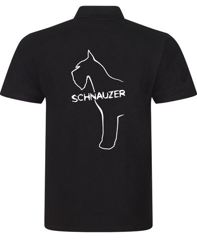 Schnauzer Unisex Cotton Polo featuring exclusive breed design on the back, breathable fabric, and relaxed unisex fit. Perfect for Schnauzer lovers.