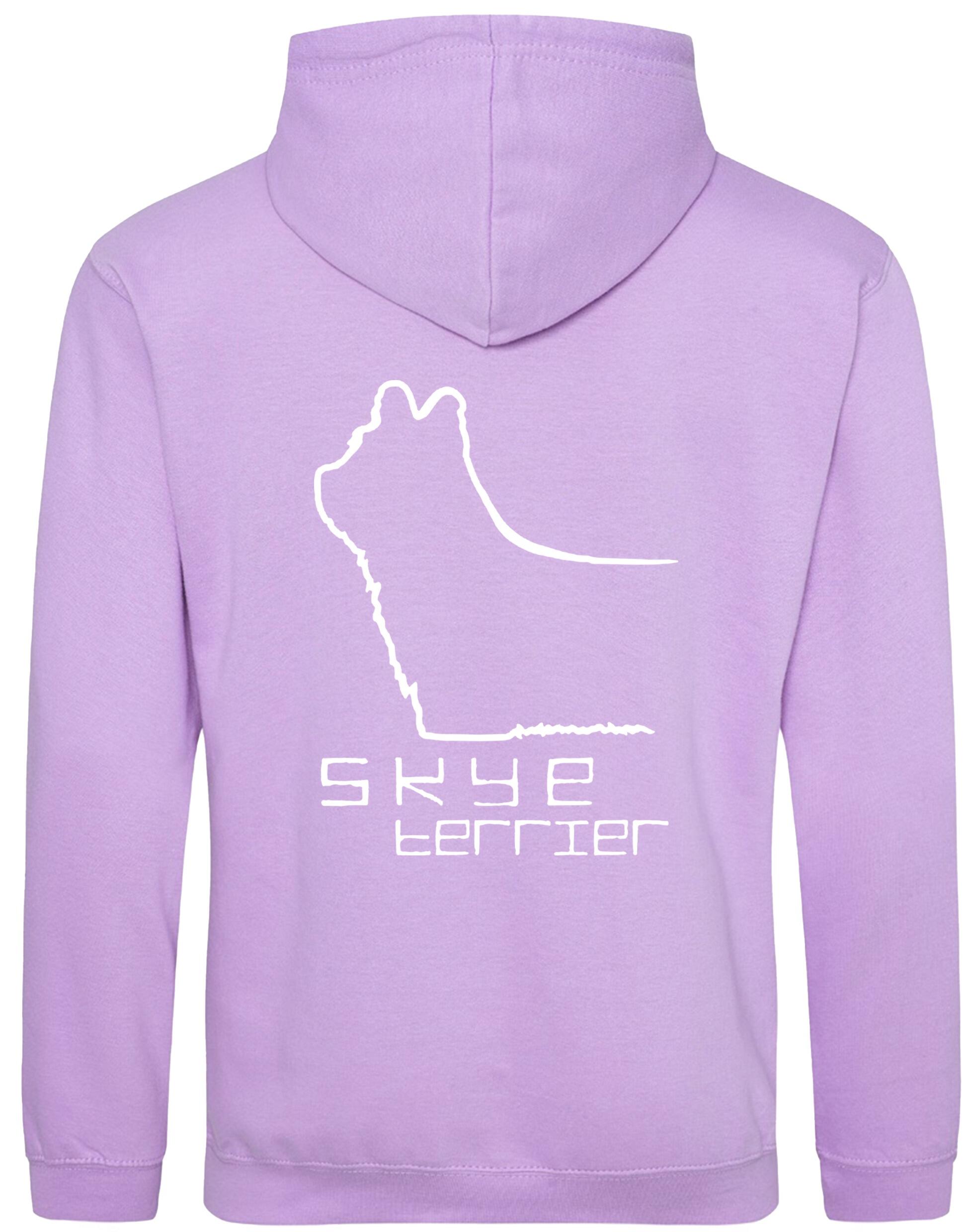 Pullover hoodie featuring exclusive Skye Terrier artwork on the back and paw prints on the front, with a brushed fleece interior, double-fabric hood, and kangaroo pocket. Ideal for Skye Terrier lovers seeking comfort and style.