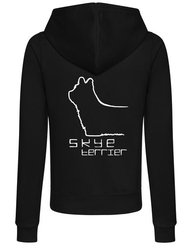 Women’s zipped hoodie featuring exclusive Skye Terrier artwork on the back, with front pockets and a cozy hood. Designed for comfort and style, perfect for Skye Terrier lovers attending dog shows or enjoying outdoor walks.