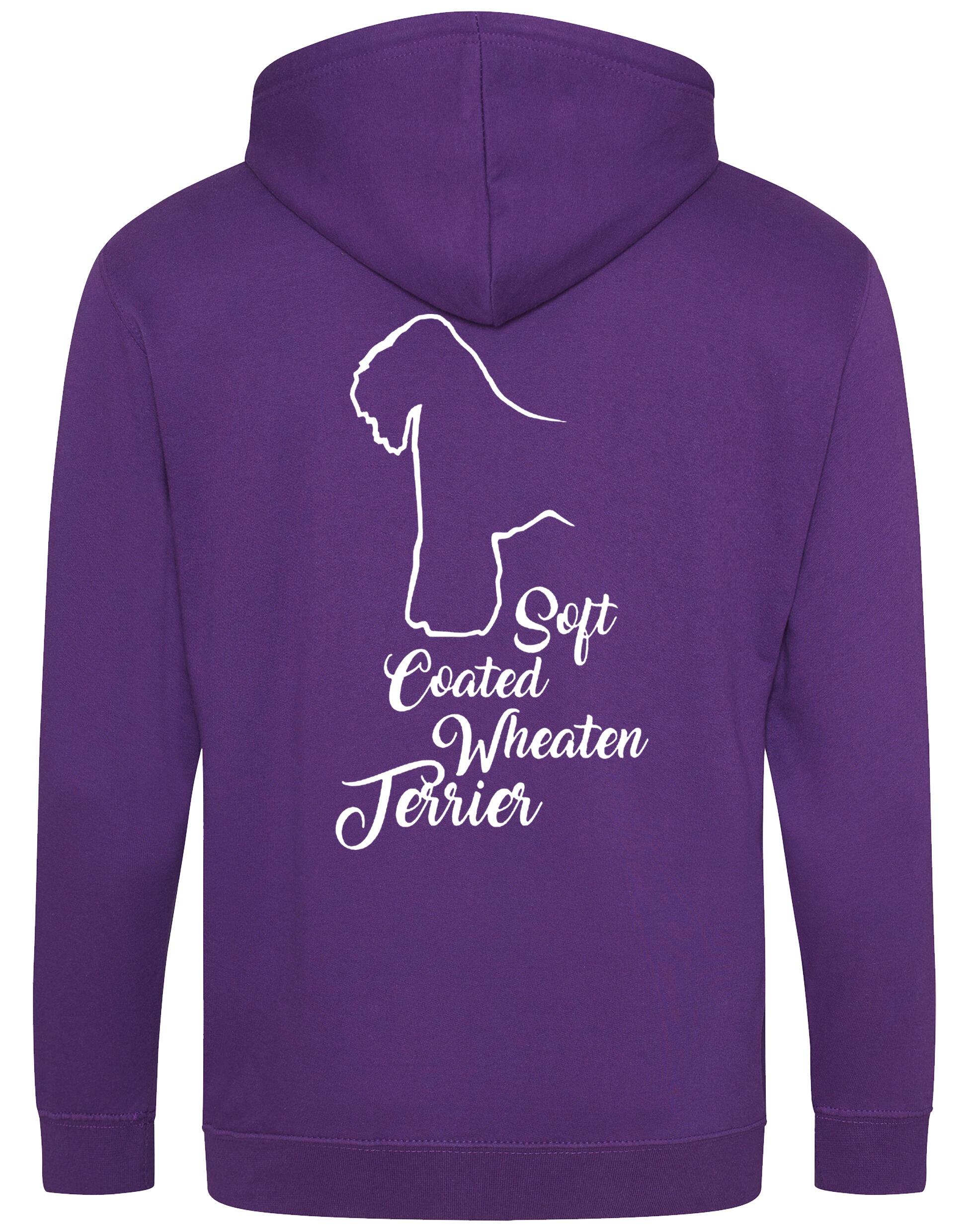 Soft Coated Wheaten Terrier zipped hoodie with breed artwork on the back and paw prints on the front, fleece-lined for warmth