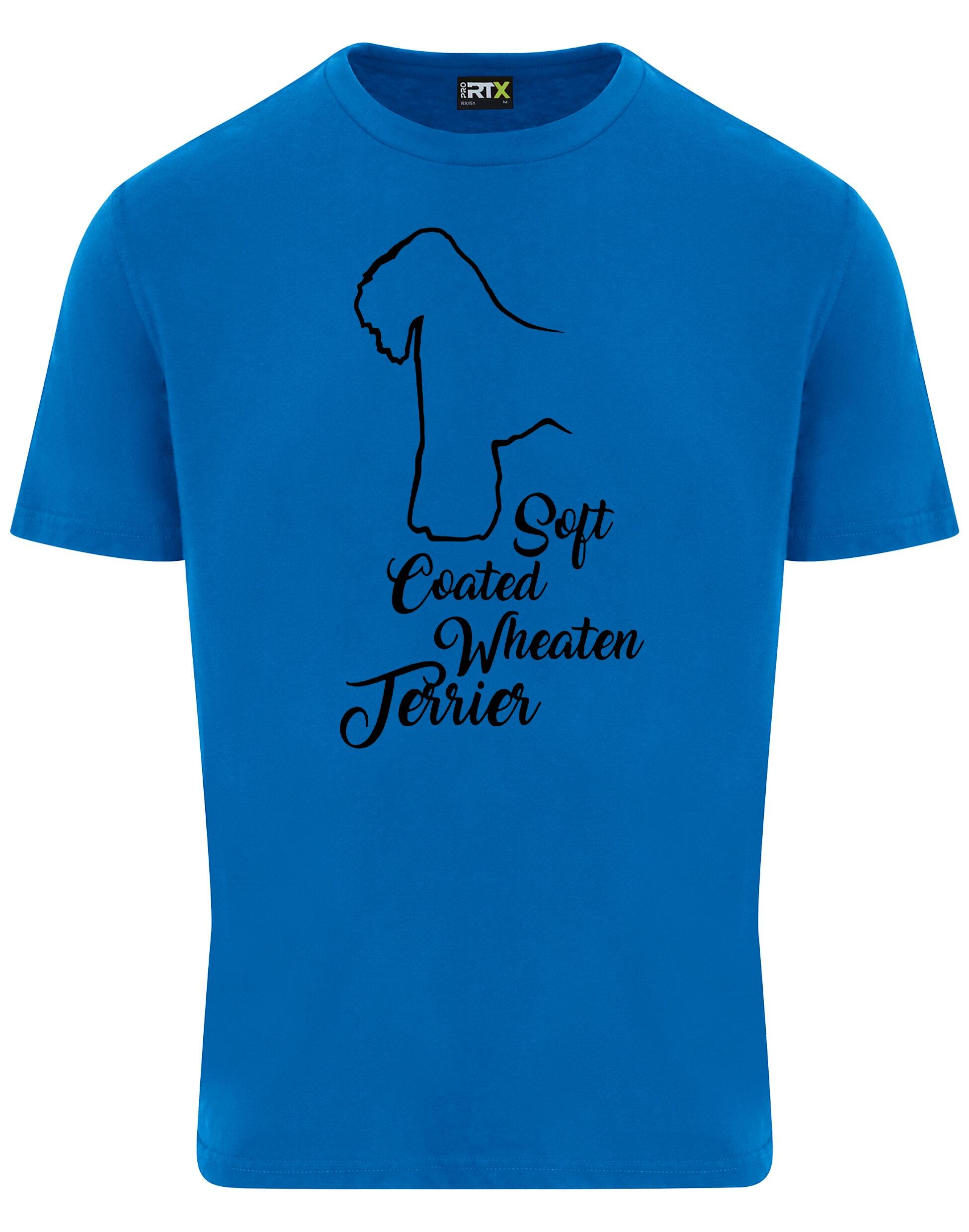 Unisex roundneck T-shirt with Soft Coated Wheaten Terrier artwork on the front, breathable cotton with relaxed fit