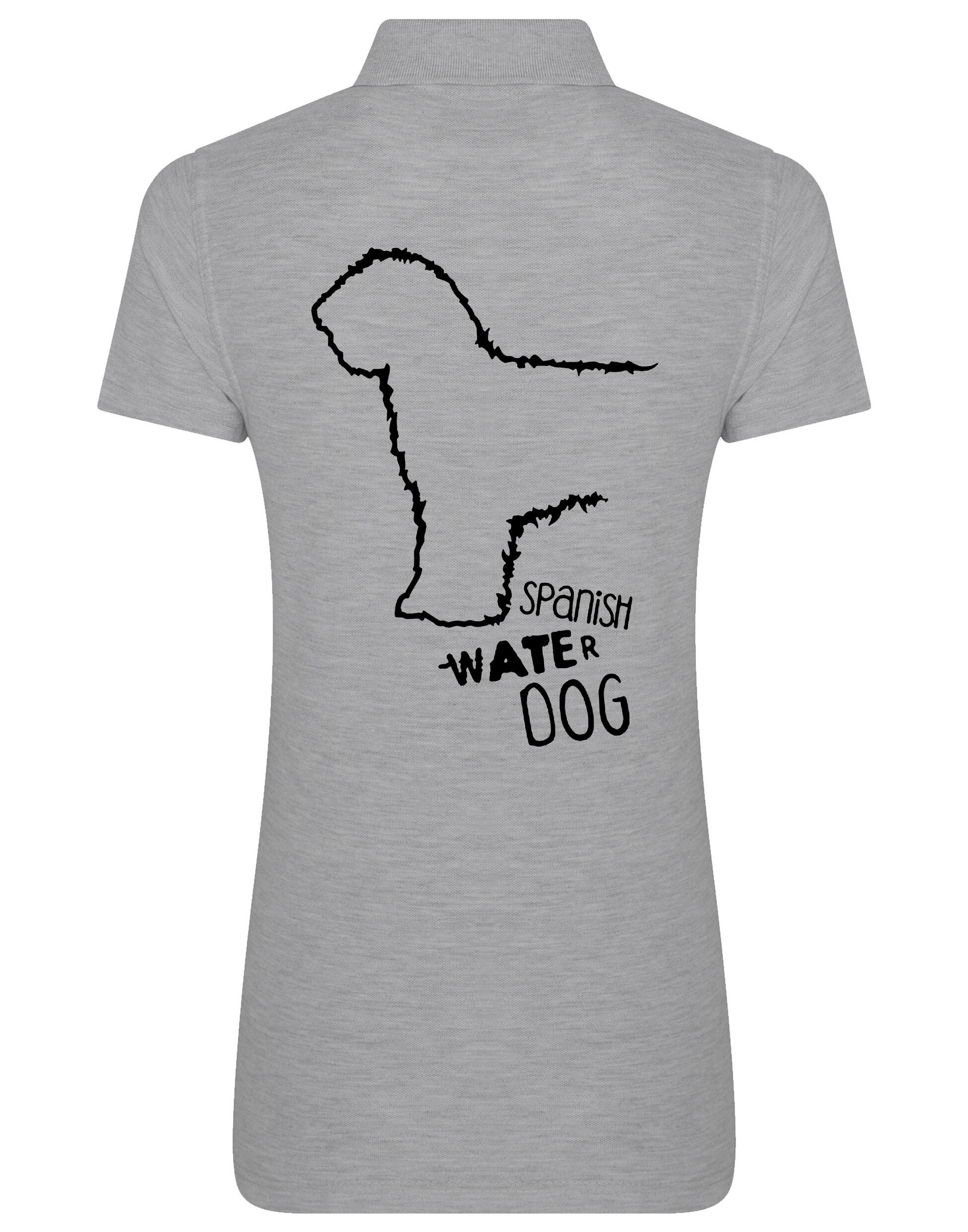 Women’s Cotton Polo featuring a detailed Spanish Water Dog design printed on the back. Lightweight and breathable with a tailored feminine fit, ideal for casual outings, dog shows, and breed enthusiasts.