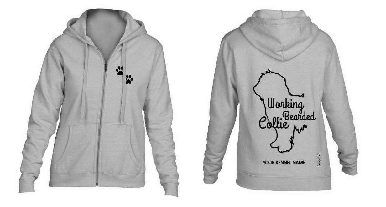 Working Bearded Collie Dog Breed Hoodie Women's & Men's Full Zipped Heavy Blend Exclusive Dogeria Design