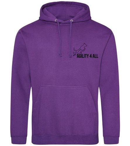 Agility 4 All - Official Clothing - Purple Hoodie (Front with black Printed logo)