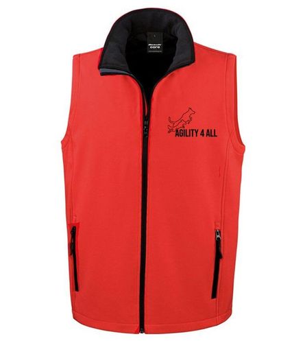 Agility 4 All Official Clothing - Red/Black Male Softshell Gilet Front - Black Printed Logo