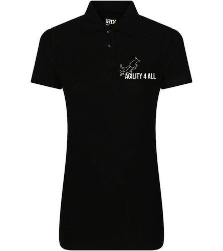 Agility 4 All Official Clothing - Black Female Polo - White Printed Logo