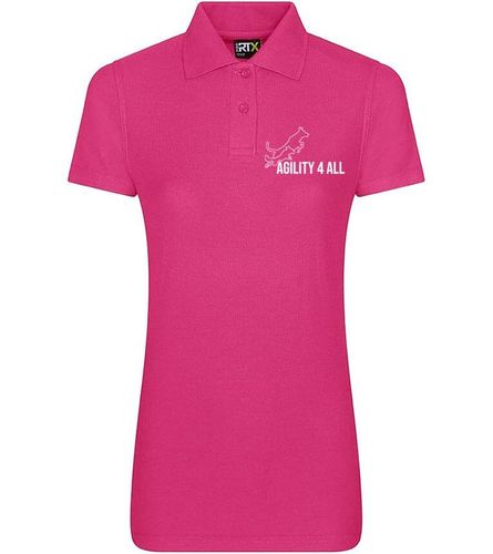 Agility 4 All Official Clothing - Hot Pink Female Polo - White Printed Logo