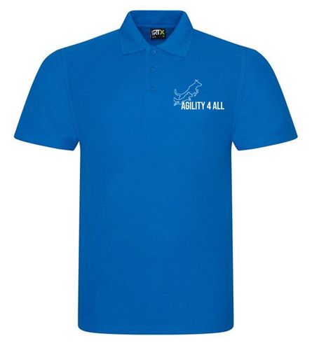 Agility 4 All Official Clothing - Sapphire Blue Unisex Polo - White Printed Logo