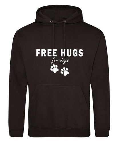 Free Hugs Design on a Black Pullover Hoodie White Print