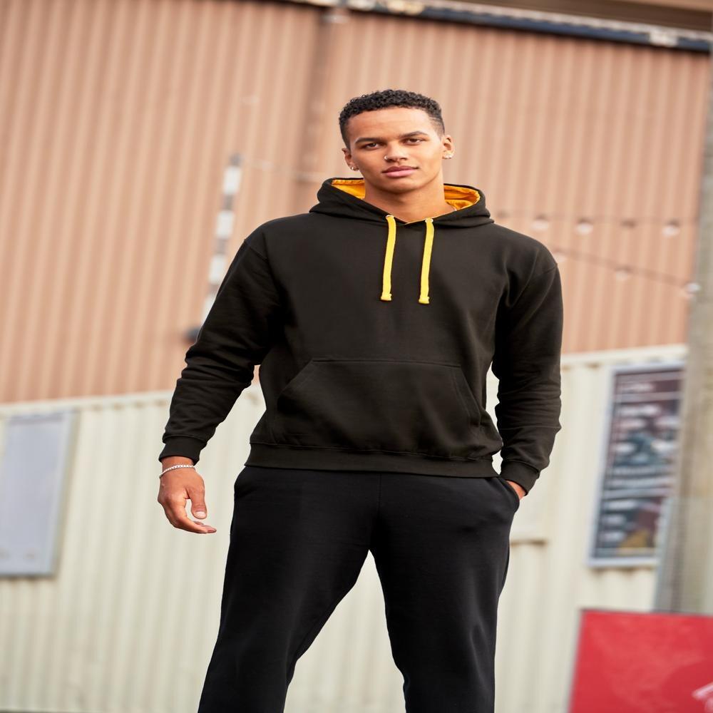 Contrast Plain Pullover Hoodie