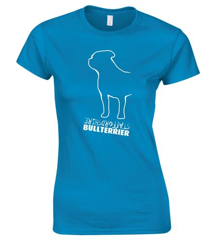 Female Staffordshire Bullterrier T-Shirt Sapphire Blue (White)