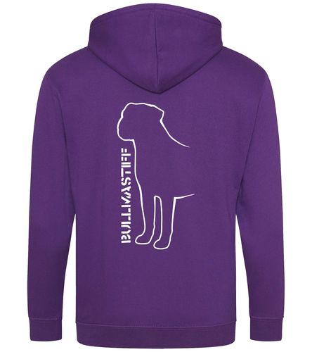 Unisex Bullmastiff (Standing) Zipped Hoodie Purple (White)