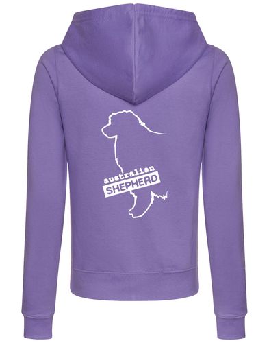 Female Australian Shepherd Zipped Hoodie Lavender (White)