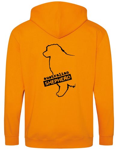 Unisex Australian Shepherd Zipped Hoodie Orange Crush (Black)