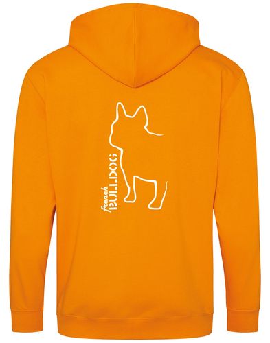 Unisex French Bulldog (Outline) Zipped Hoodie Orange Crush (White)