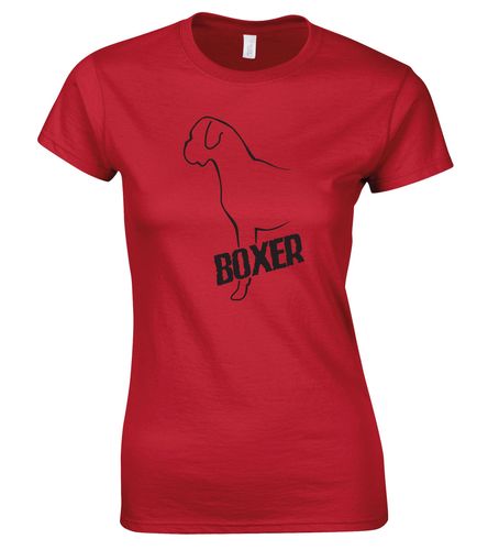 Female Boxer Ear Drop Roundneck T-Shirt Red (Black)