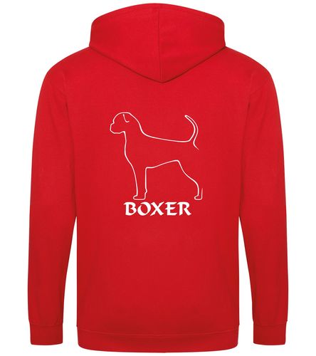 Unisex Boxer Ear Drop (2) Zipped Hoodie Red (White)