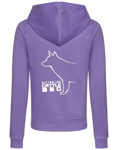 Female Australian Cattle Dog Zipped Hoodie Lavender (White)