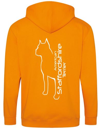 Unisex American Staffordshire Terrier Zipped Hoodie Orange Crush (White)