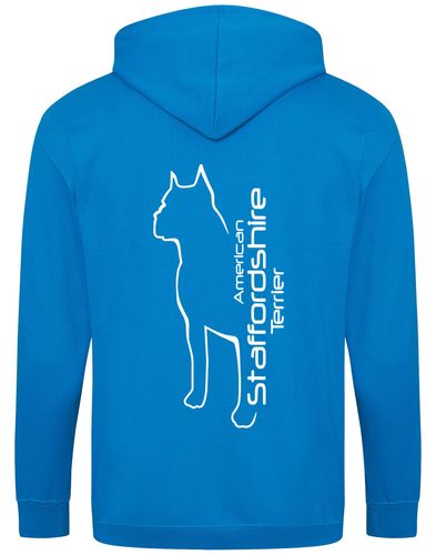 Unisex American Staffordshire Terrier Zipped Hoodie Sapphire Blue (White)