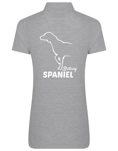 Female Brittany Spaniel Polo Shirt Heather Grey (White)