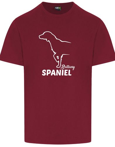 Unisex Brittany Spaniel Roundneck T-Shirt Burgundy (White)