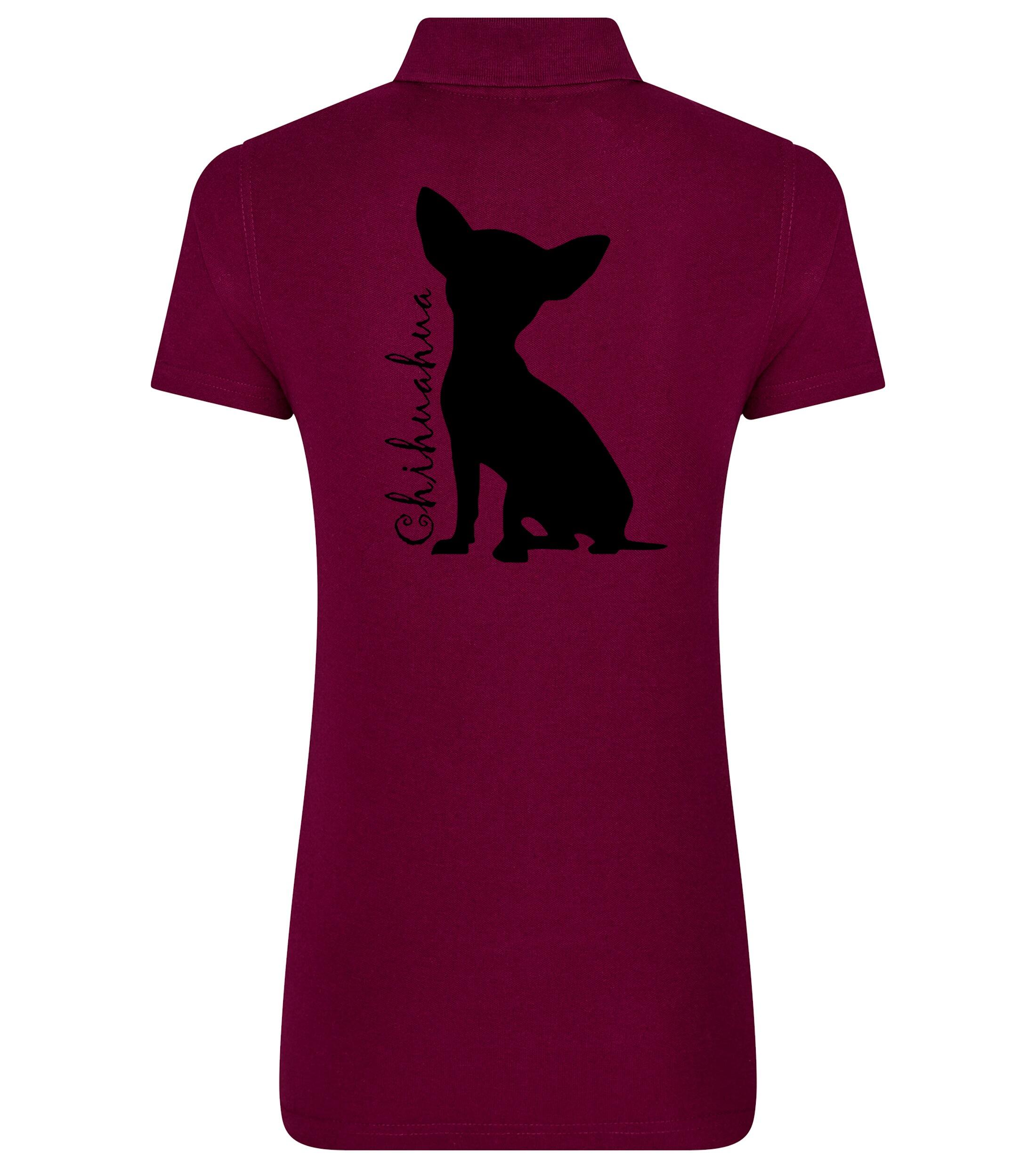 Women’s Cotton Polo with Chihuahua Silhouette Design – Essential Style for Chihuahua Lovers