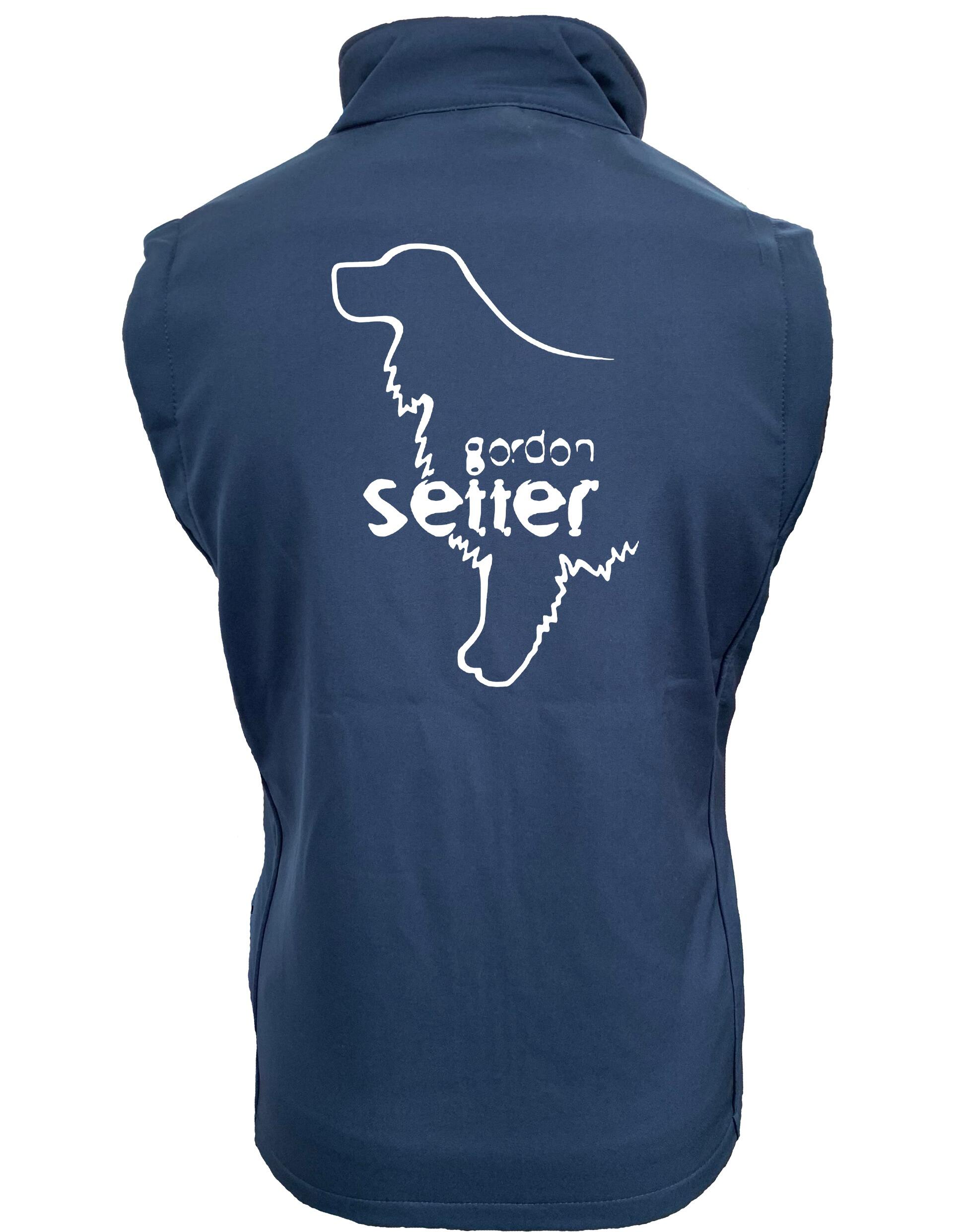 Unisex Softshell Gilet featuring exclusive Gordon Setter design, water-resistant fabric, fleece lining, and practical full-zip with side pockets.