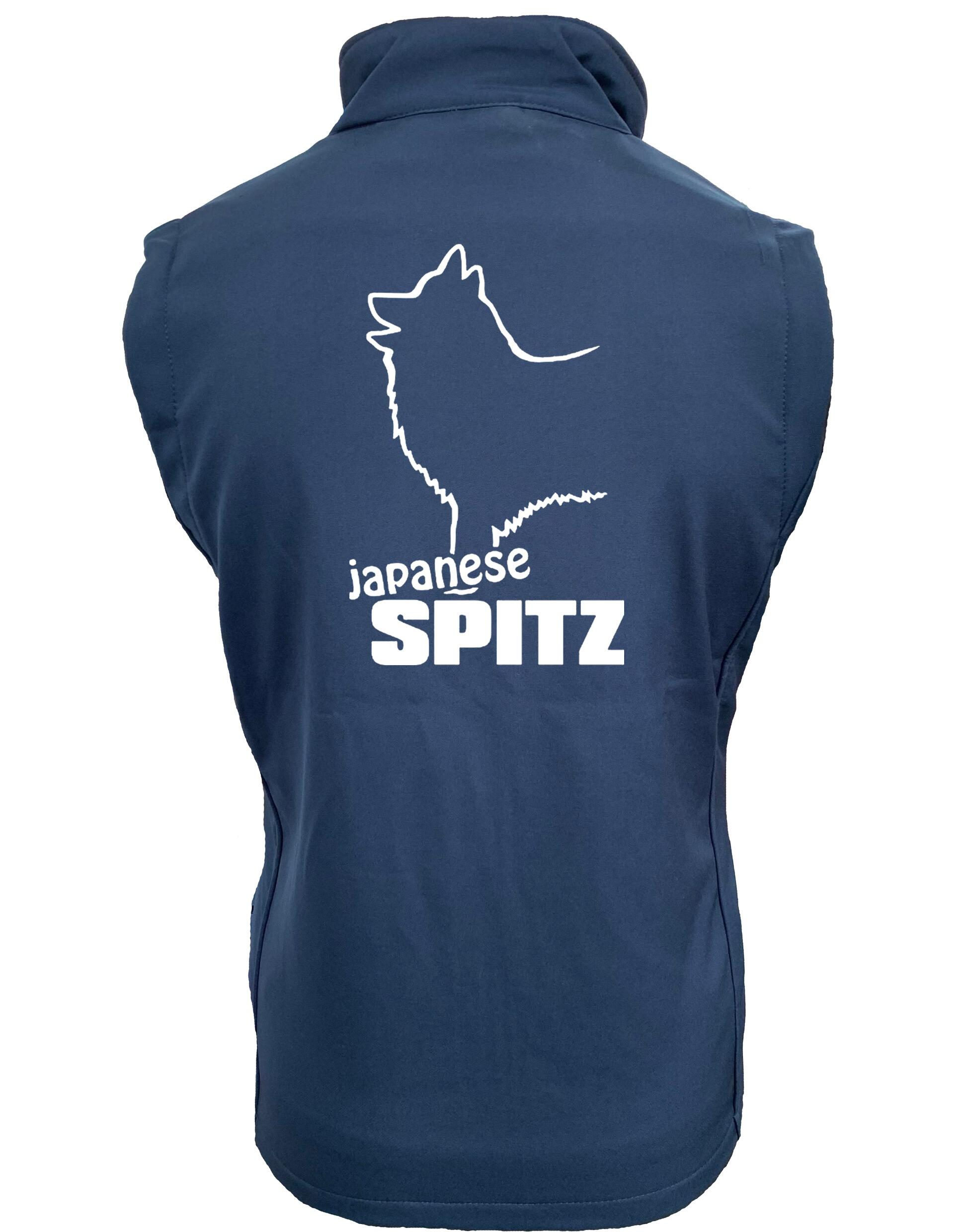 Unisex Softshell Gilet featuring detailed Japanese Spitz artwork, water-resistant fabric, and cozy fleece lining for outdoor comfort and style.