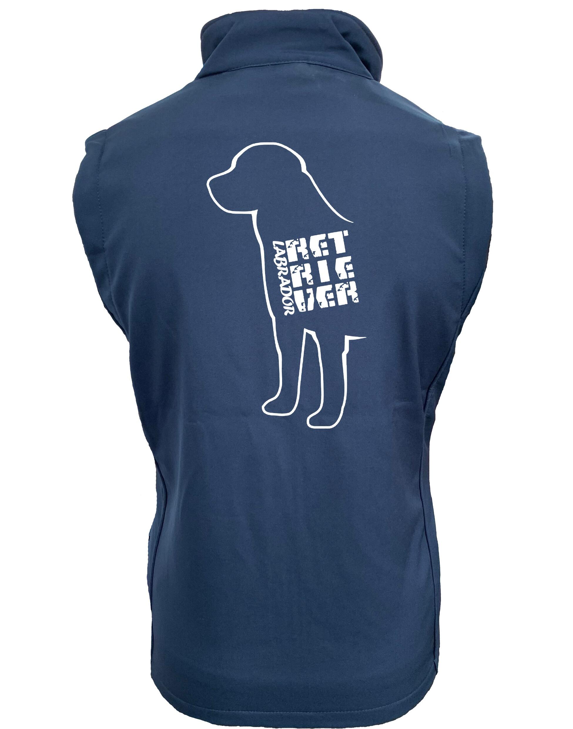 Women’s softshell gilet with exclusive Labrador Retriever artwork, featuring a tailored fit, water-resistant fabric, and customizable options.