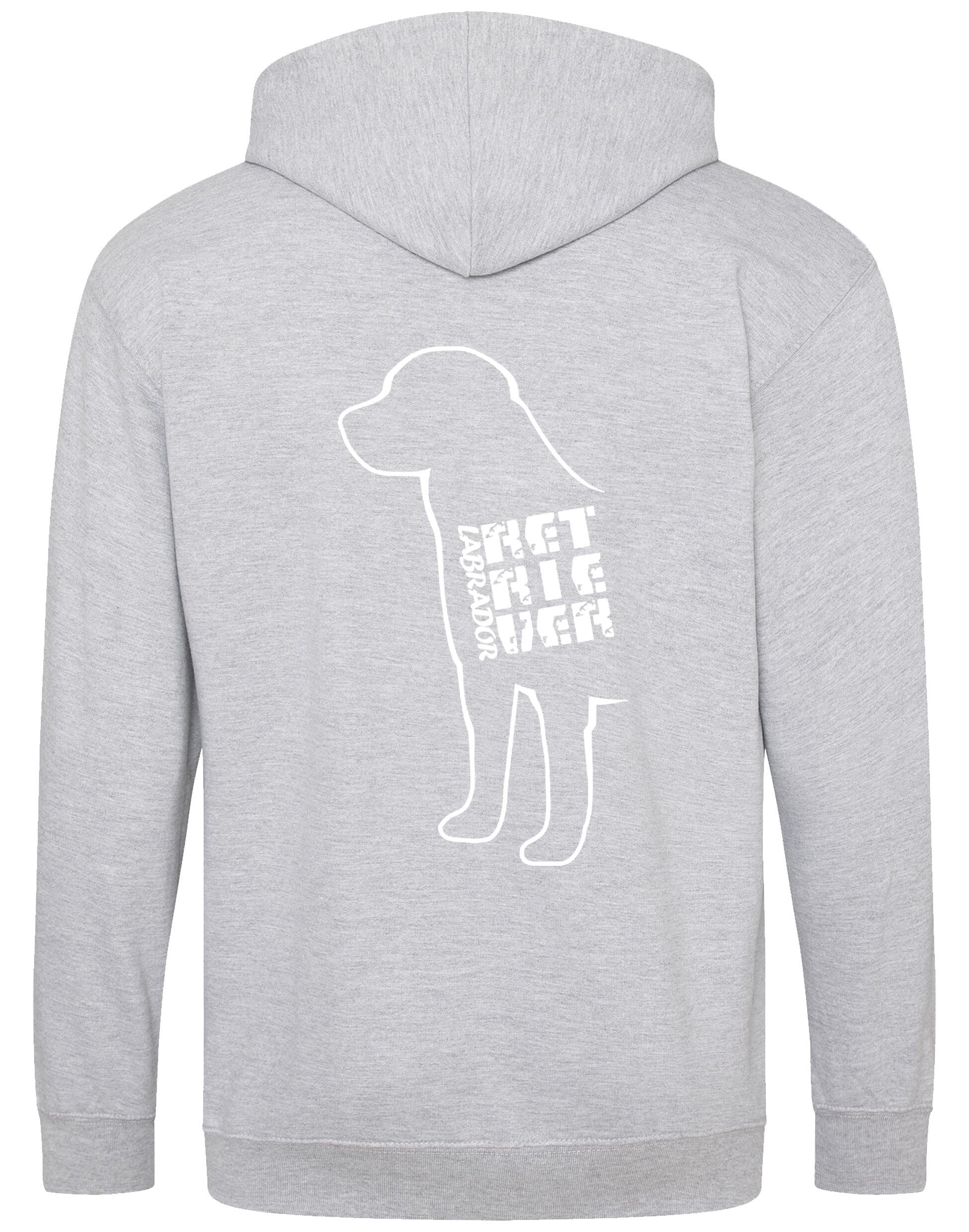 Zipped hoodie with exclusive Labrador Retriever artwork and paw print accents, crafted from durable heavy-blend fabric with a cozy fleece interior, full-zip closure, and practical pockets.