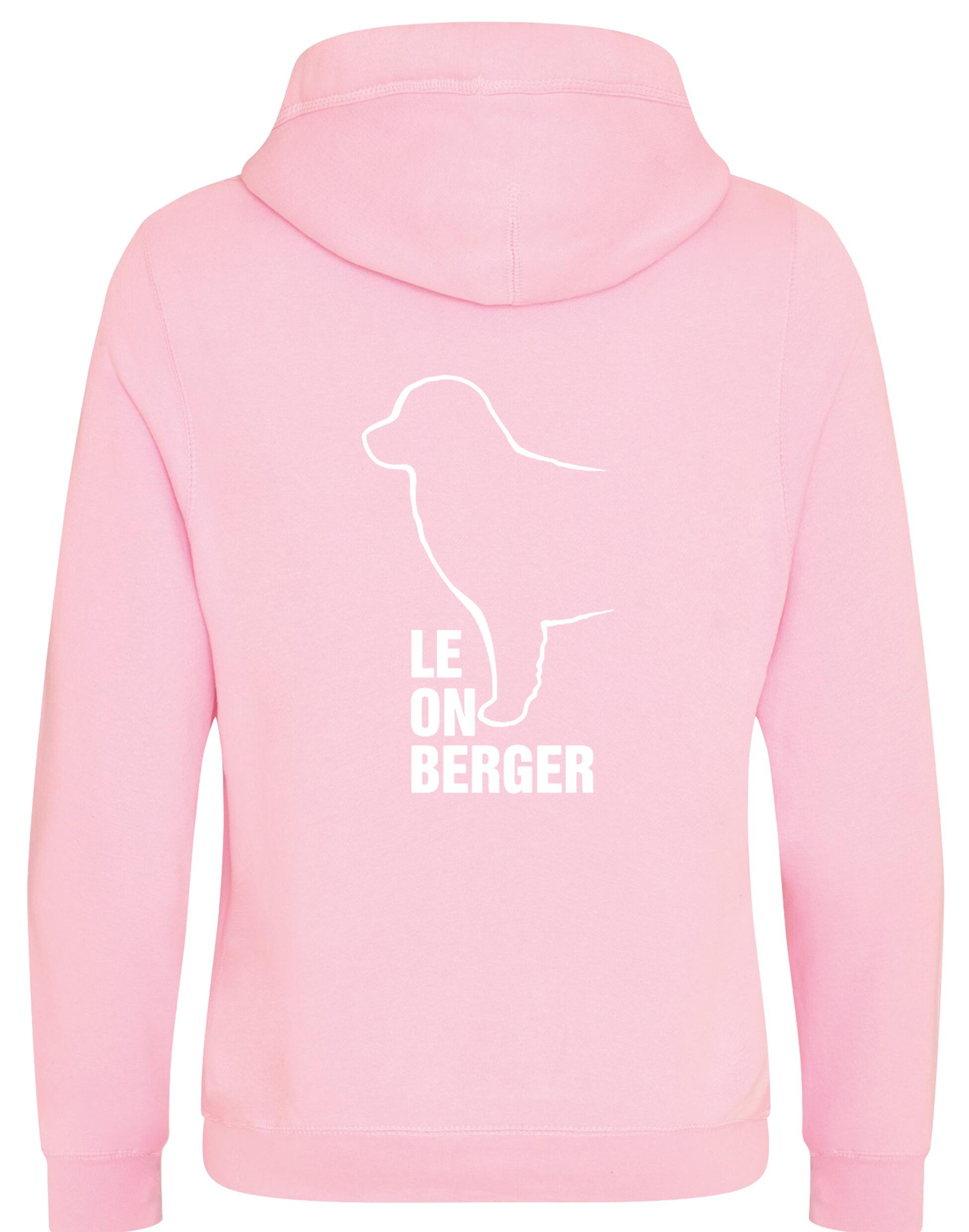 Leonberger crossneck pullover hoodie featuring exclusive breed artwork and practical kangaroo pocket.