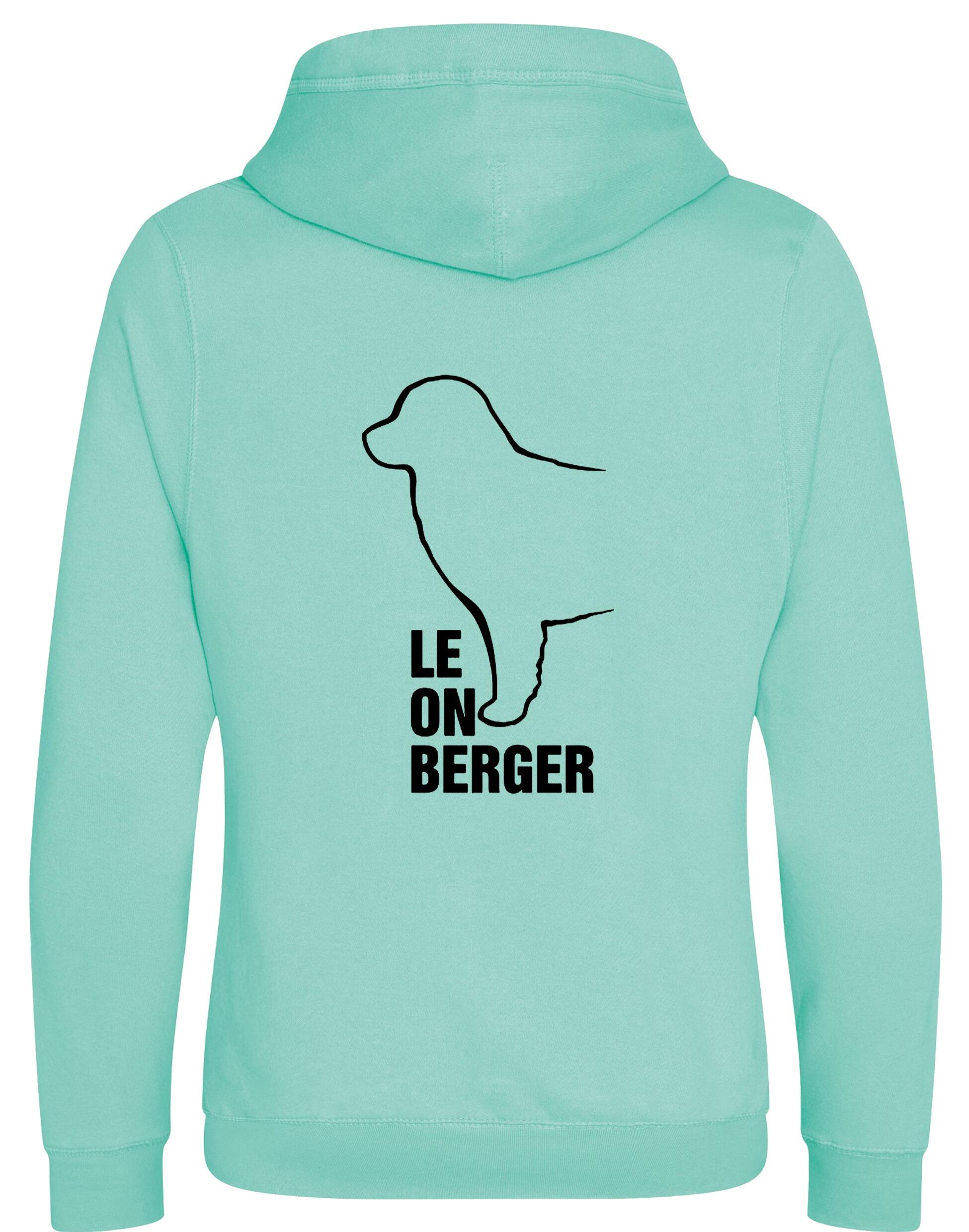 Leonberger crossneck pullover hoodie featuring exclusive breed artwork and practical kangaroo pocket.
