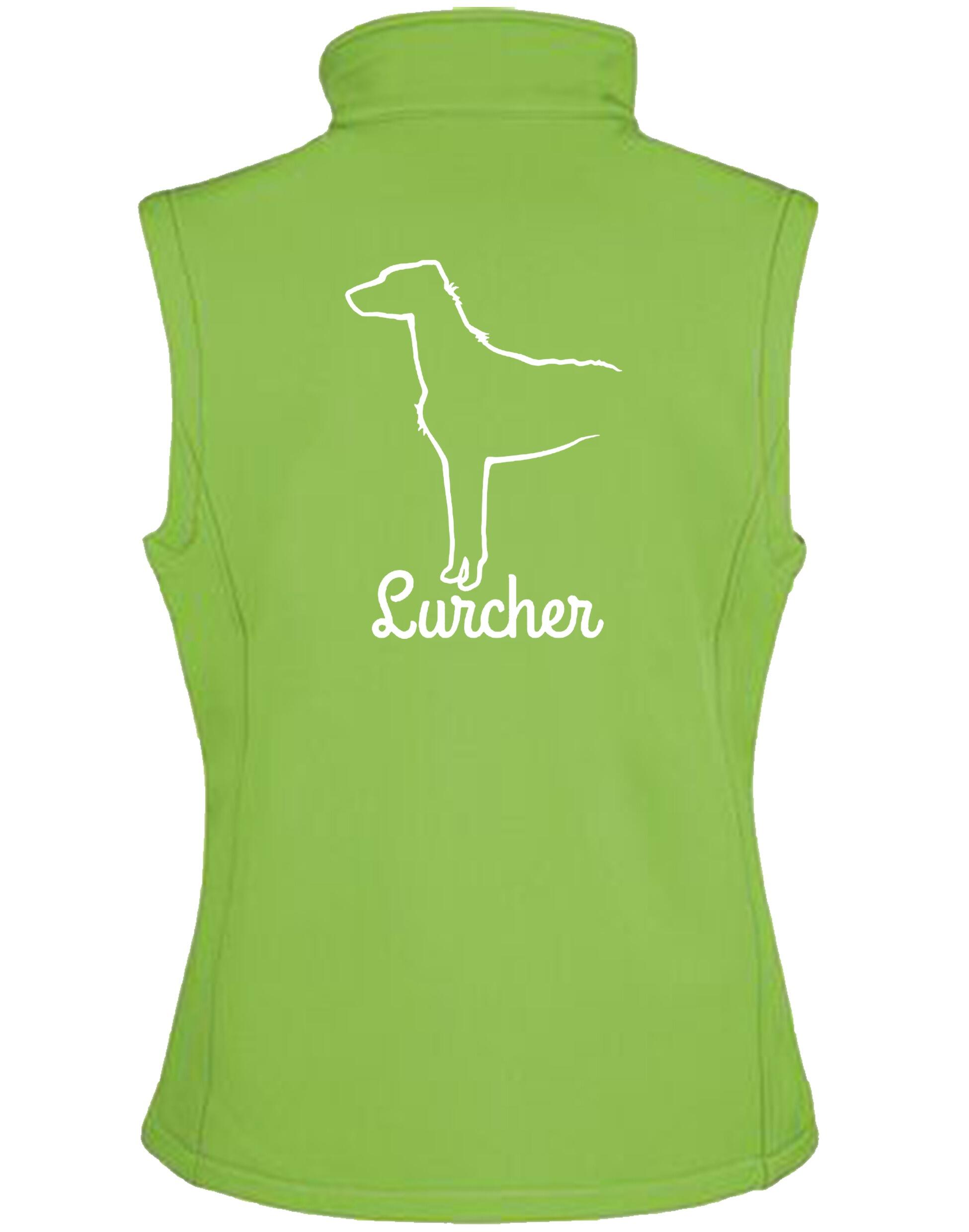 Lurcher Unisex Softshell Gilet featuring exclusive breed design and water-resistant fabric.