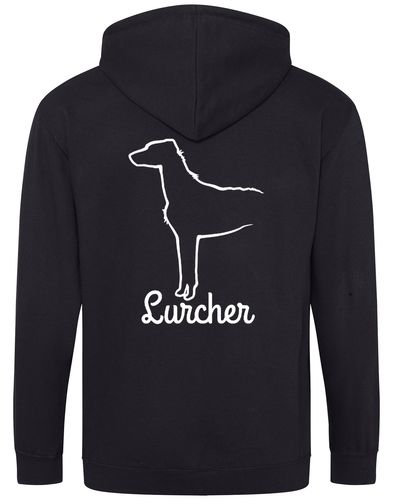 Lurcher Zipped Hoodie featuring exclusive breed artwork and customisable options.