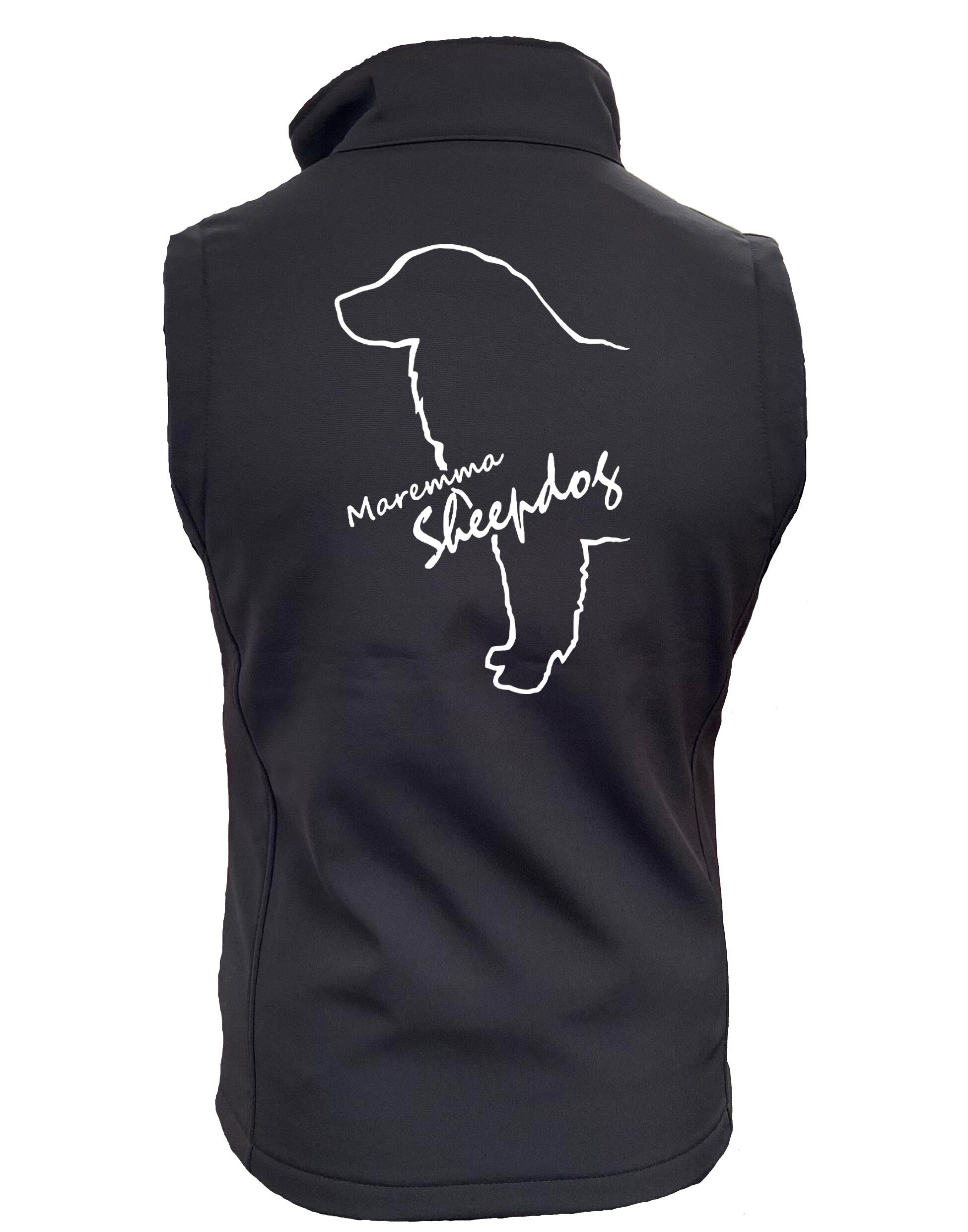 Unisex Softshell Gilet featuring an exclusive Maremma Sheepdog design, offering water-resistant protection and fleece-lined comfort.