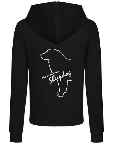 Maremma Sheepdog women’s zipped hoodie featuring exclusive breed artwork, a feminine fit, and practical front pockets