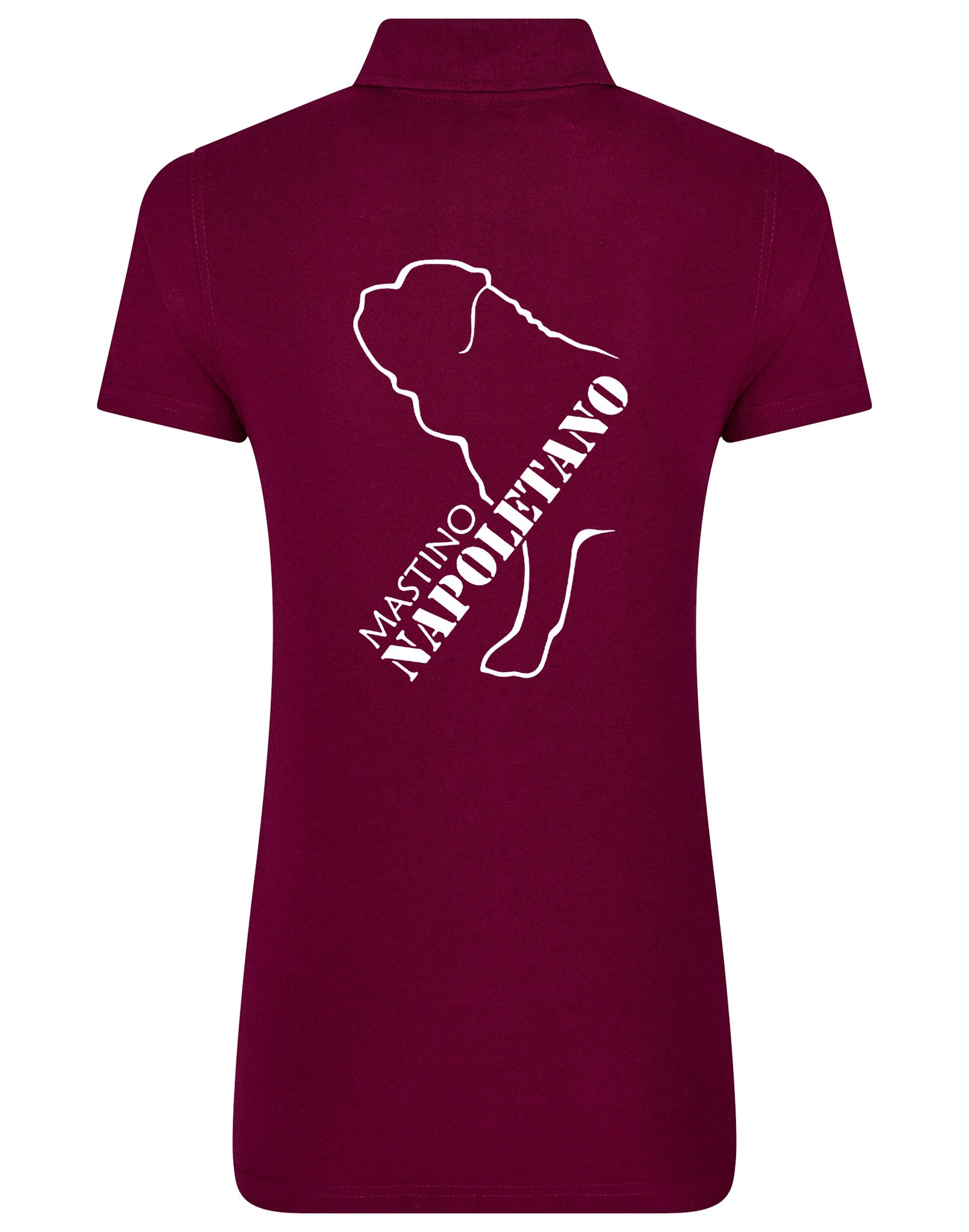 Woman wearing Mastino Napoletano Women’s Cotton Polo featuring exclusive breed artwork on the back, crafted from breathable cotton with a flattering feminine fit.