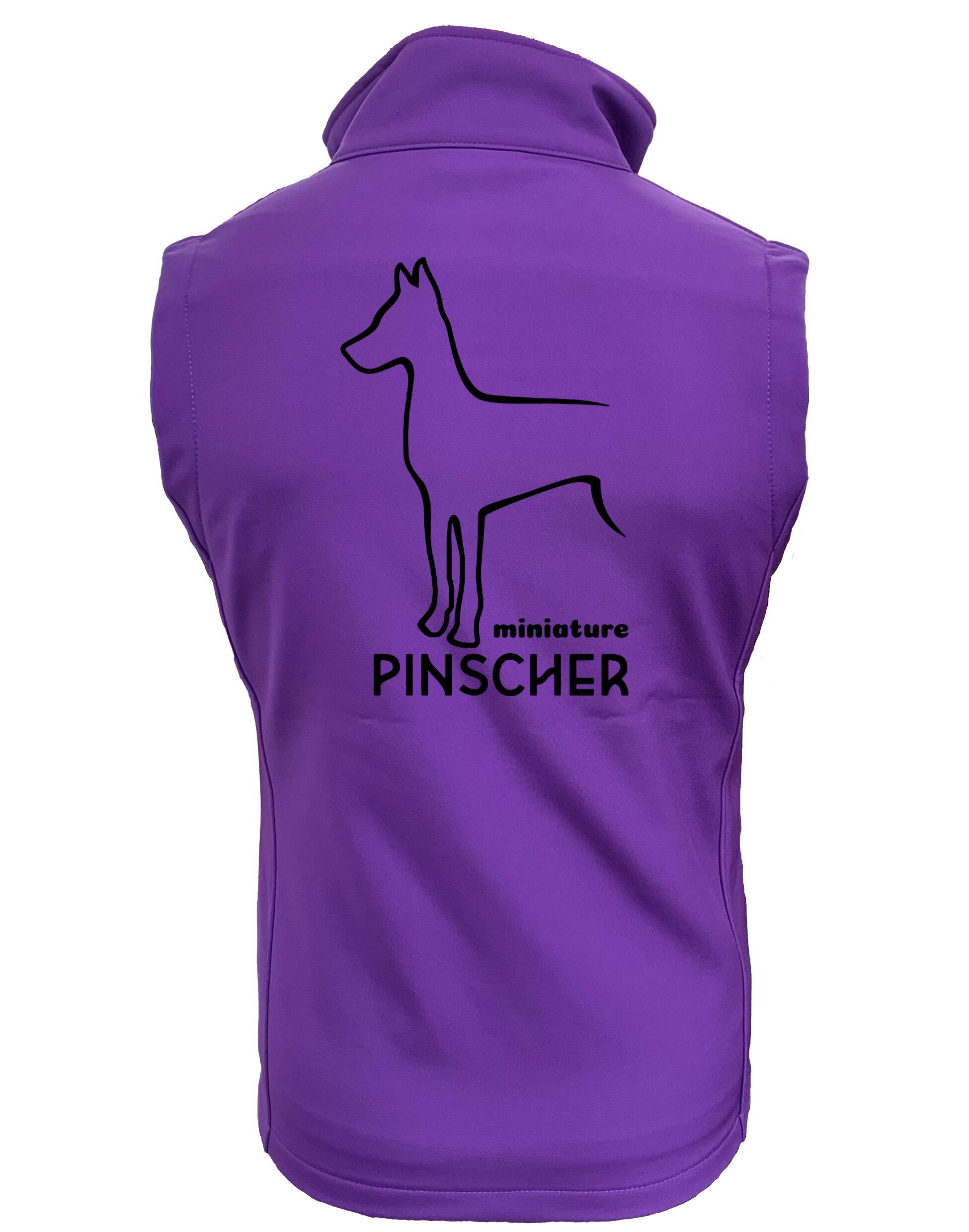 Miniature Pinscher Unisex Softshell Gilet with water-resistant fabric, fleece lining, and exclusive breed artwork for stylish outdoor comfort.