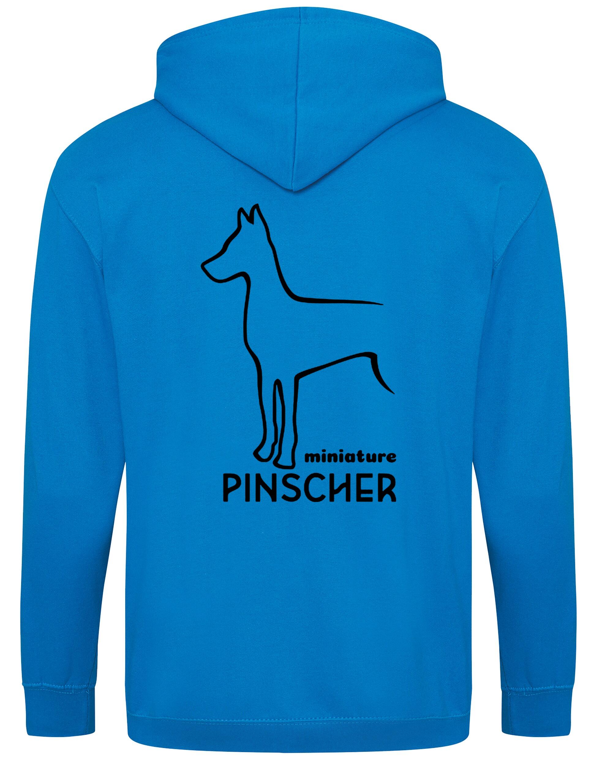 Miniature Pinscher Zipped Hoodie with exclusive breed design, soft fleece lining, and customisation options.
