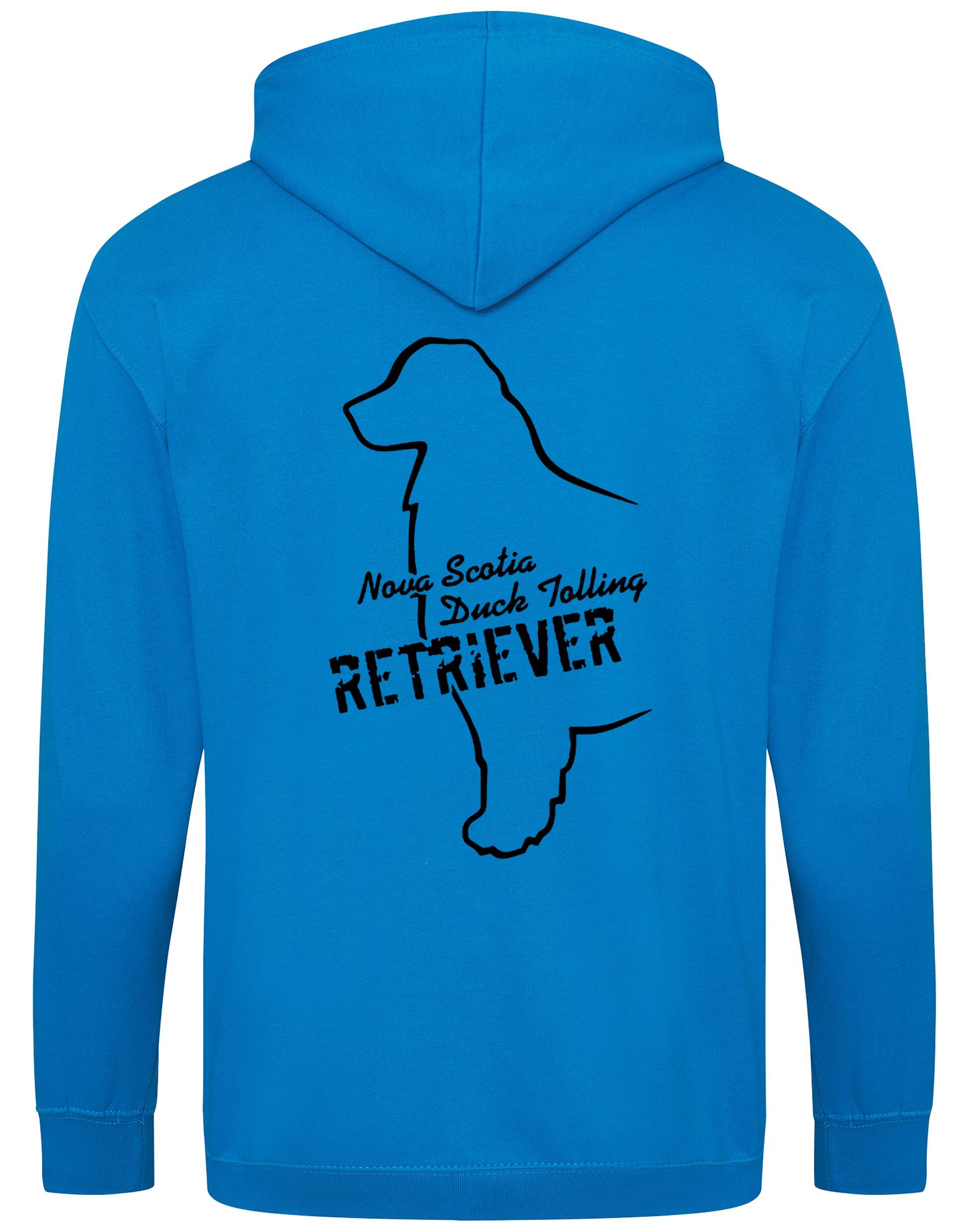 Soft and breathable Nova Scotia Duck Tolling Retriever zipped hoodie featuring a detailed breed design on the back. Includes a full-zip closure, cozy hood, and spacious front pockets for warmth and practicality. Perfect for breed enthusiasts, casual wear, and outdoor adventures.