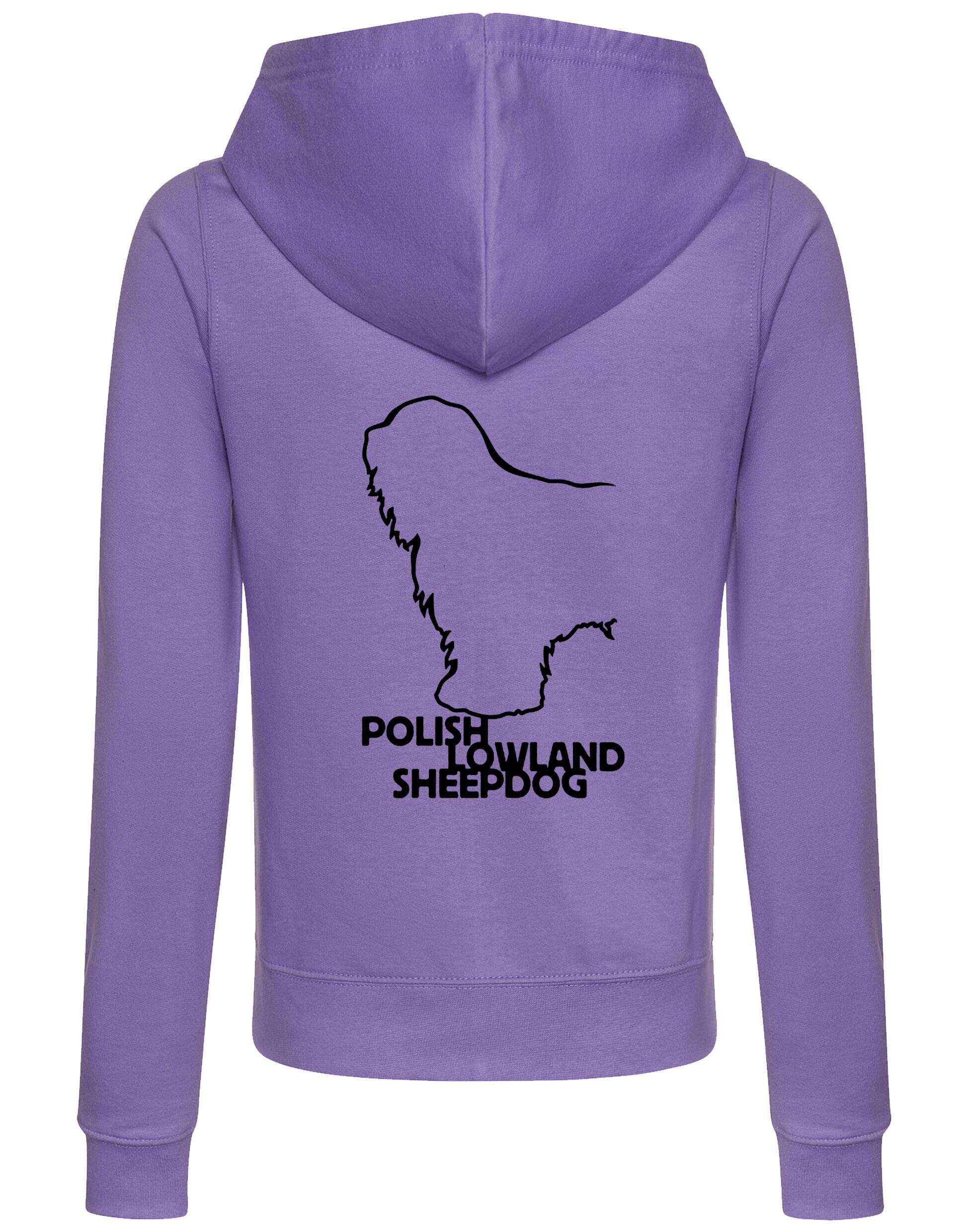 Polish Lowland Sheepdog Women’s Zipped Hoodie featuring exclusive breed artwork, full-zip closure, cozy hood, and practical pockets for all-day comfort and style.