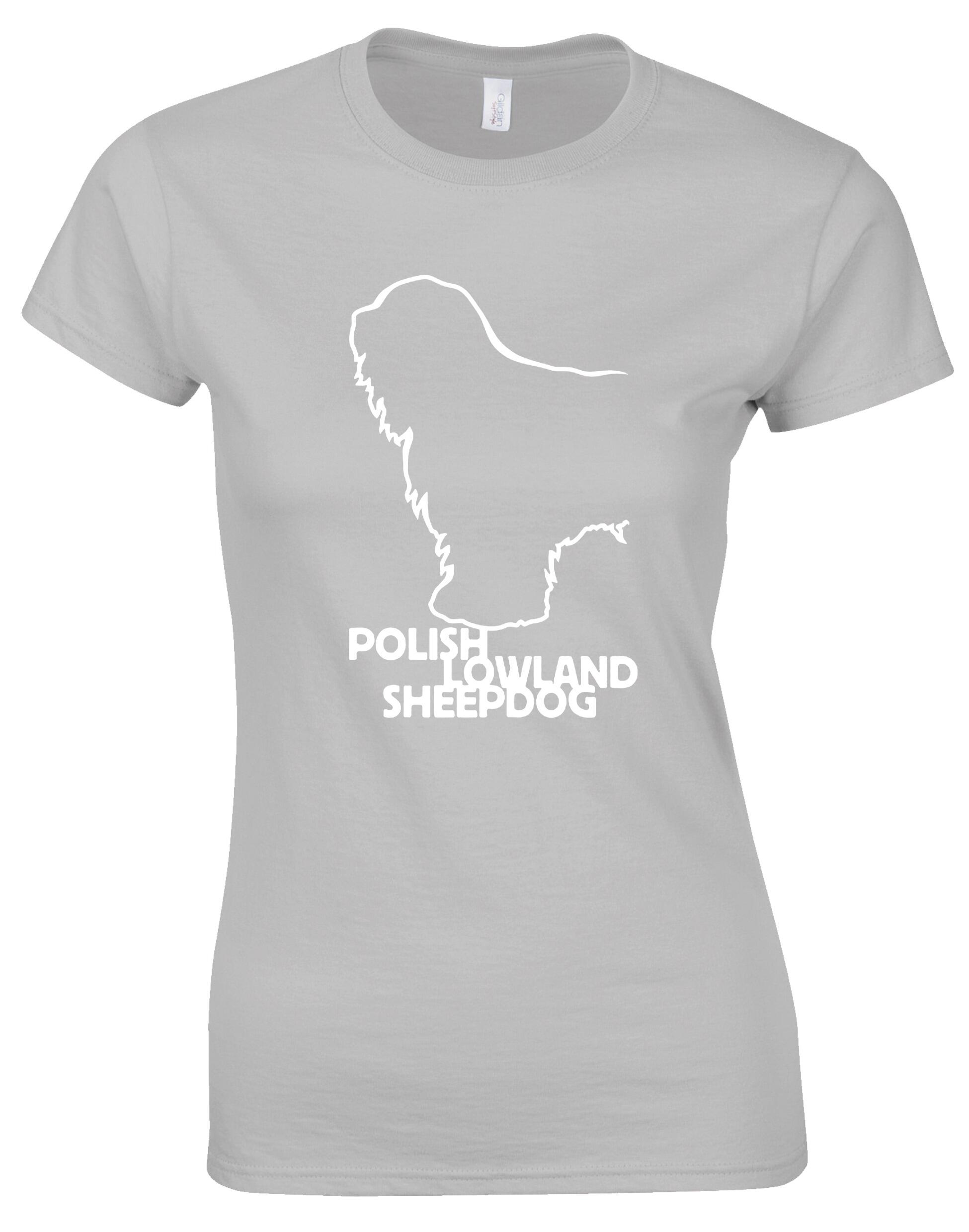 Polish Lowland Sheepdog Female Roundneck T-Shirt featuring exclusive breed artwork, a classic round neckline, and soft breathable cotton fabric for everyday comfort and style.